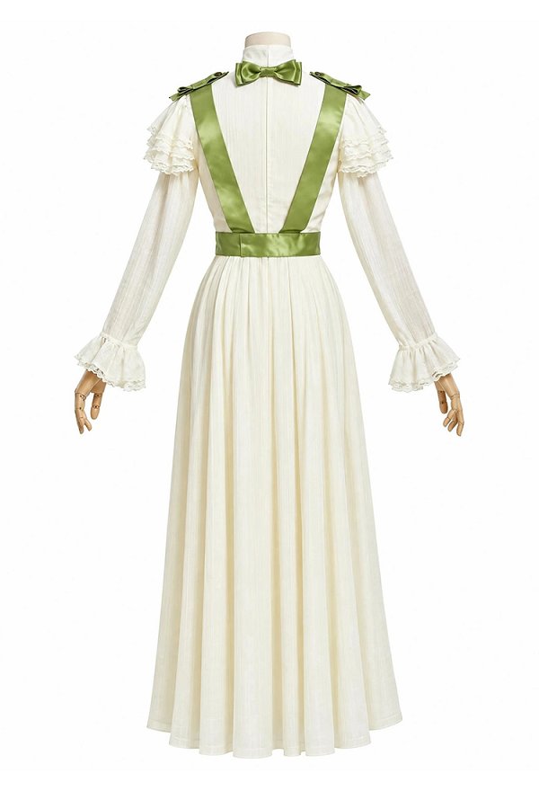 Daizbella Edwardian Historical Replica Outfit Ruffled High-Neck Shirt and Long Skirt with Bow