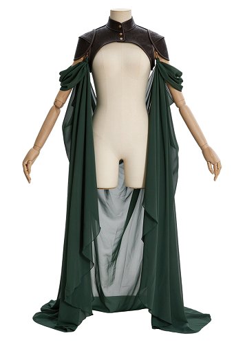 Daizbella Medieval Dark Green Elf Style Shawl Vintage Shoulder Armor and Train with Chain