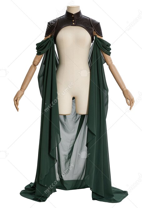Daizbella Medieval Dark Green Elf Style Shawl Vintage Shoulder Armor and Train with Chain