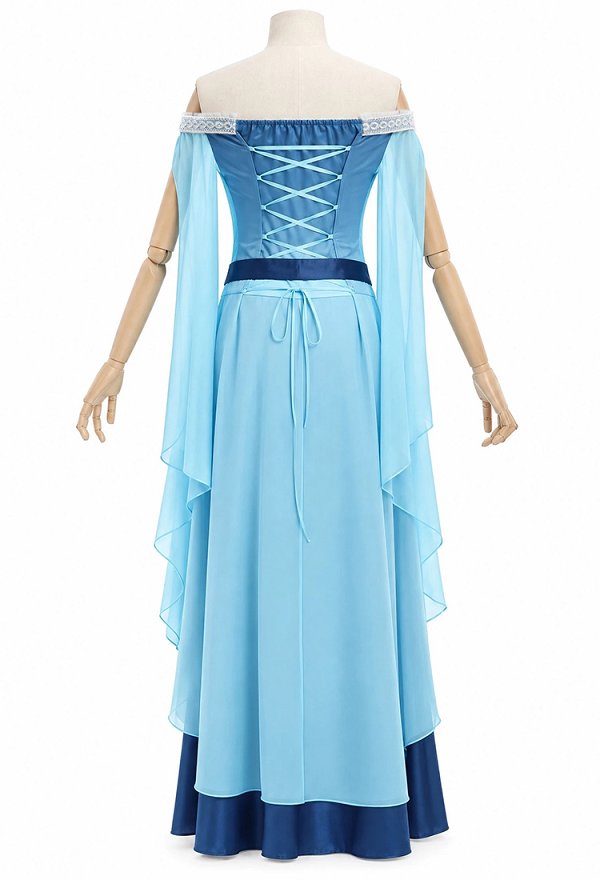 Daizbella mittelalterliches Renaissance Vintage Kleid mit Farbverlauf Elfenkleid elegantes schulterfreies Kleid mit Gürtel