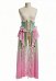 Daizbella Medieval Renaissance Green-Pink Gradient Elf Style Corset Front Slit Long Skirt