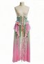 Daizbella Medieval Renaissance Green-Pink Gradient Elf Style Corset Front Slit Long Skirt