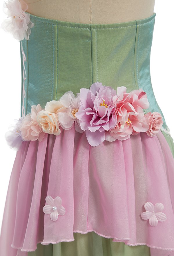 Daizbella Medieval Renaissance Green-Pink Gradient Elf Style Corset Front Slit Long Skirt