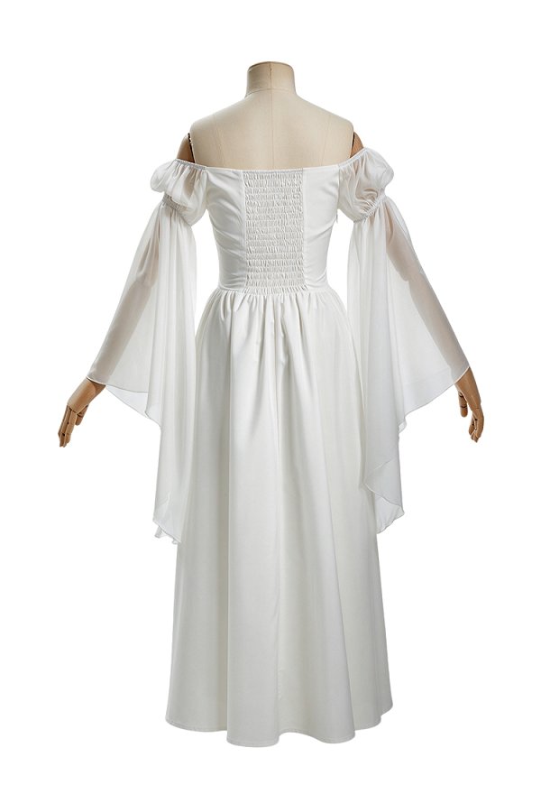 Daizbella Medieval Renaissance Retro Inner Dress Off-Shoulder Wide-Sleeve White Base Dress