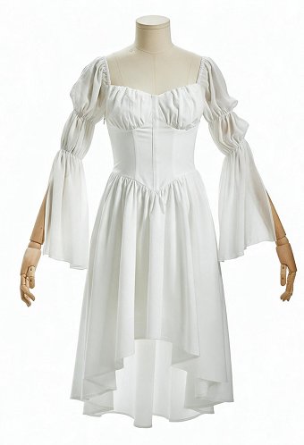Daizbella Medieval Renaissance Retro Inner Dress White Puff Sleeve Base Dress
