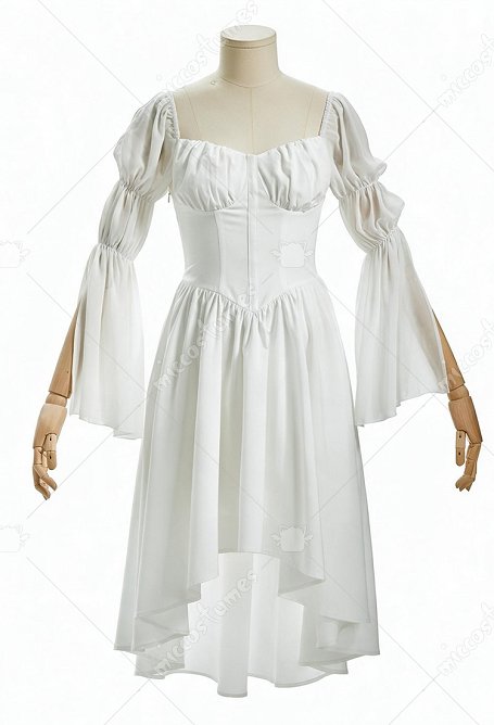 Daizbella Medieval Renaissance Retro Inner Dress White Puff Sleeve Base Dress