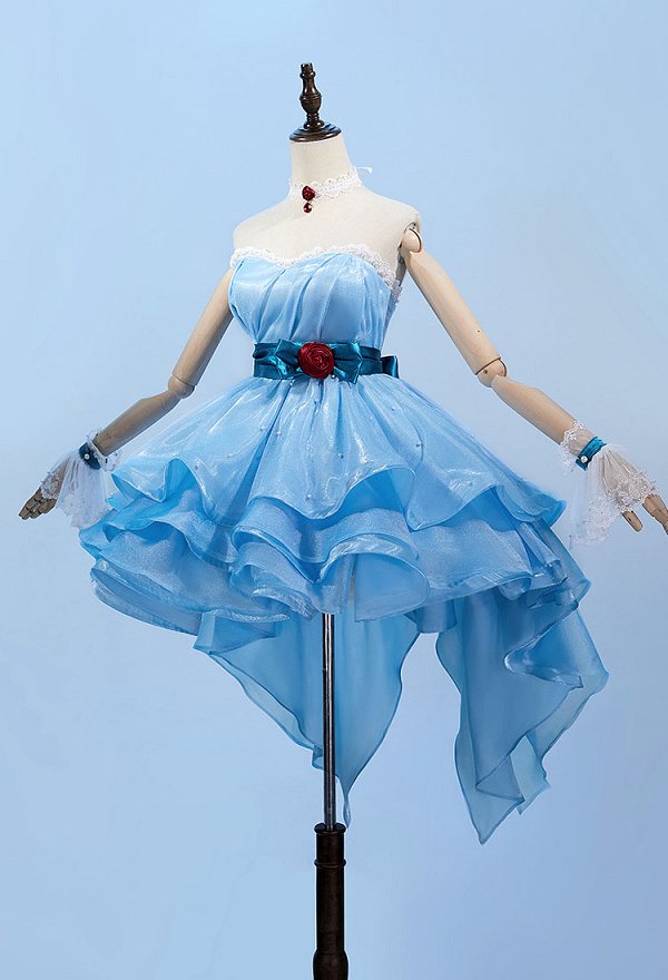 Disfraz de cosplay de EVA, vestido azul con cinturón y gargantilla Disfraz de cosplay de EVA, vestido azul con cinturón y gargantilla