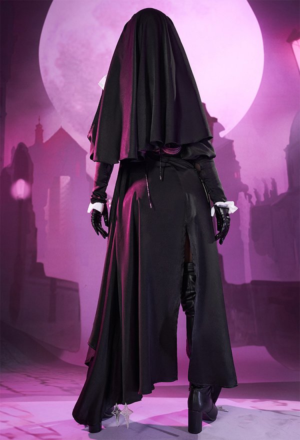 Miccostumes x Mobbunny x Chowbie Cazador de Vampiros Conjunto de Lencería Sexy de Monja Vestido de Abertura Alta con Collar de Diadema