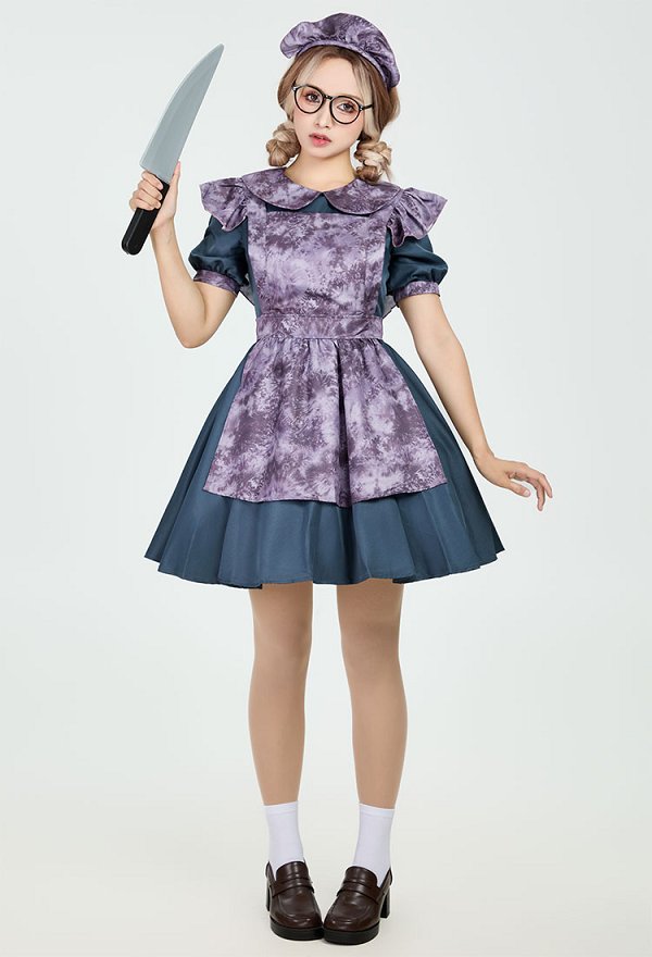 Halloween Evil Maid Outfit Dark Gothic Vampire Dress with Apron and Headpiece