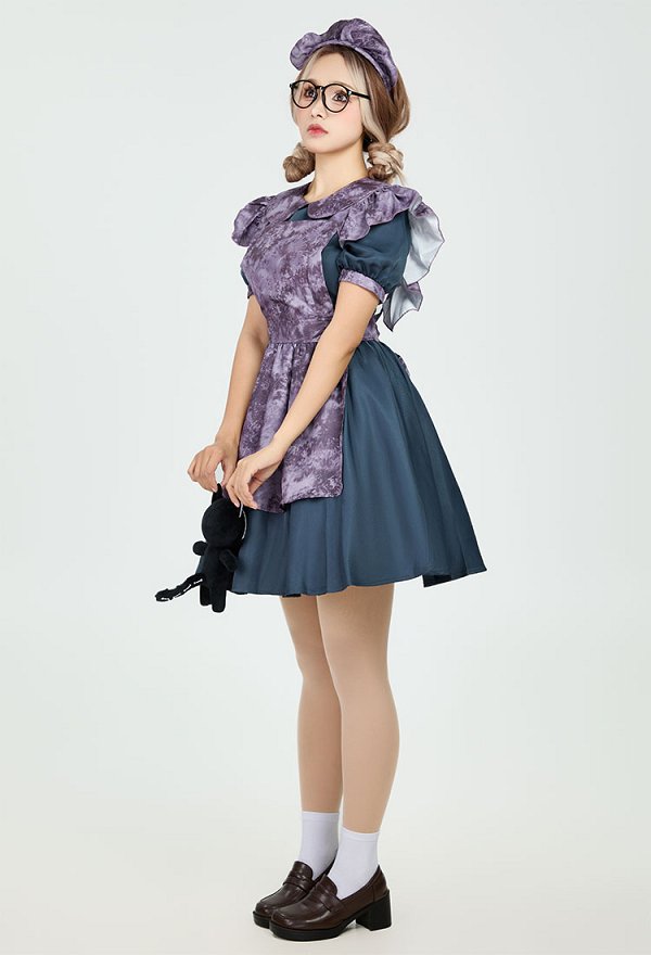 Halloween Evil Maid Outfit Dark Gothic Vampire Dress with Apron and Headpiece