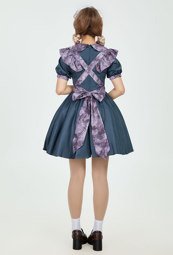 Halloween Evil Maid Outfit Dark Gothic Vampire Dress with Apron and Headpiece