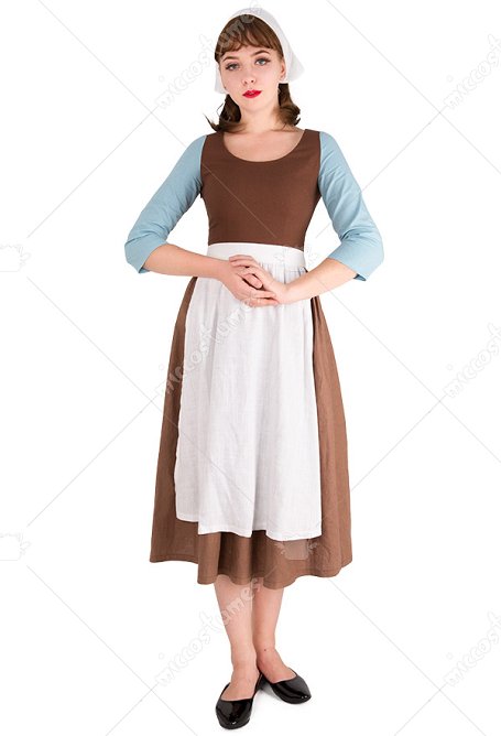Disfraz de Cinderella Cosplay Vestido de Mucama Azul con Bufanda