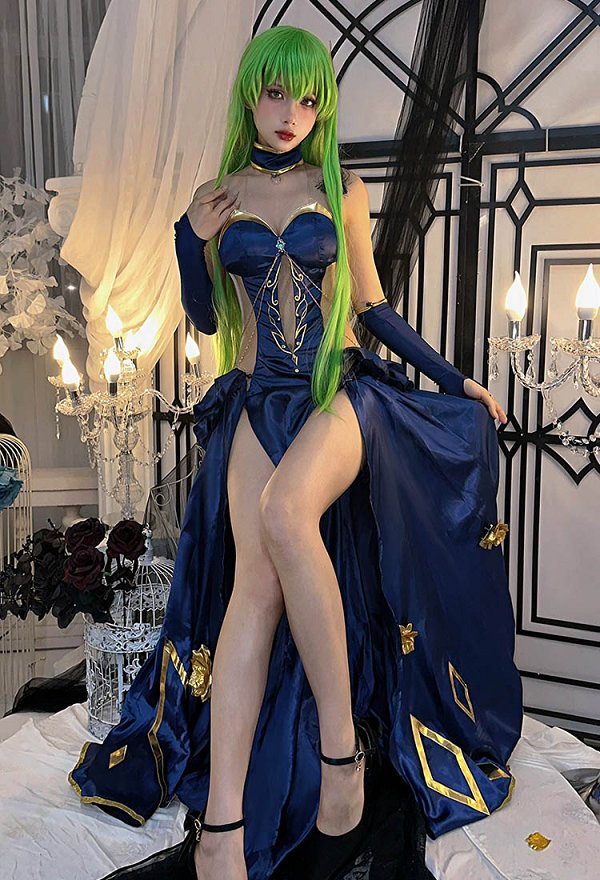 Mahjong Soul x Code Giasu C.C Cosplay Costume Bodysuit and Skirt with Gloves and Choker