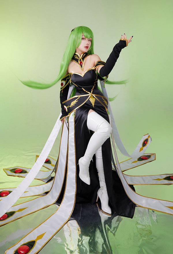 Code Giasu C.C. Cosplay Costume Queen Suit Dress and Collar with Head Accessory and Sleeves Code Giasu C.C. Cosplay Costume Queen Suit Dress and Collar with Head Accessory and Sleeves