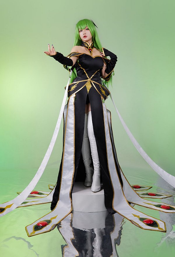 Code Giasu C.C. Cosplay Costume Queen Suit Dress and Collar with Head Accessory and Sleeves Code Giasu C.C. Cosplay Costume Queen Suit Dress and Collar with Head Accessory and Sleeves
