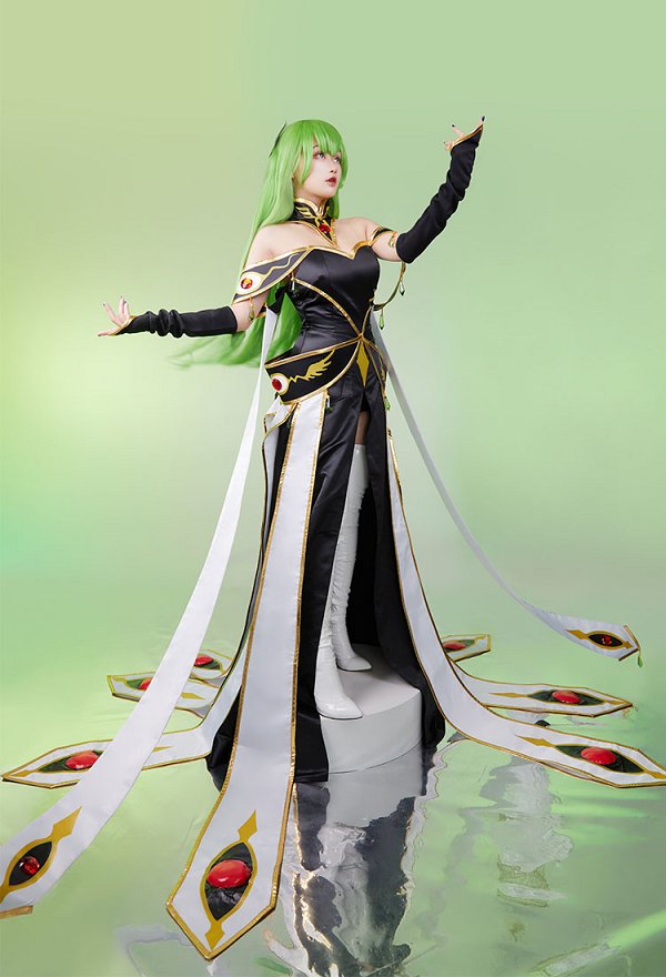 Code Giasu C.C. Cosplay Costume Queen Suit Dress and Collar with Head Accessory and Sleeves Code Giasu C.C. Cosplay Costume Queen Suit Dress and Collar with Head Accessory and Sleeves