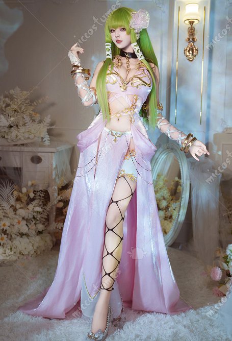 Code Giasu C.C. Cosplay Disfraz Conjunto Vestido Rosa con Calcetines Flor Cabeza