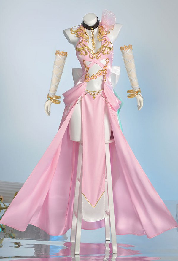 Code Giasu C.C. Cosplay Costume Robe rose avec chaussettes à fleurs sur la tête