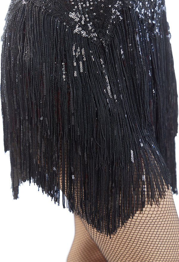 Chicago Vestido de bailarina negro con mallas de rejilla y guantes