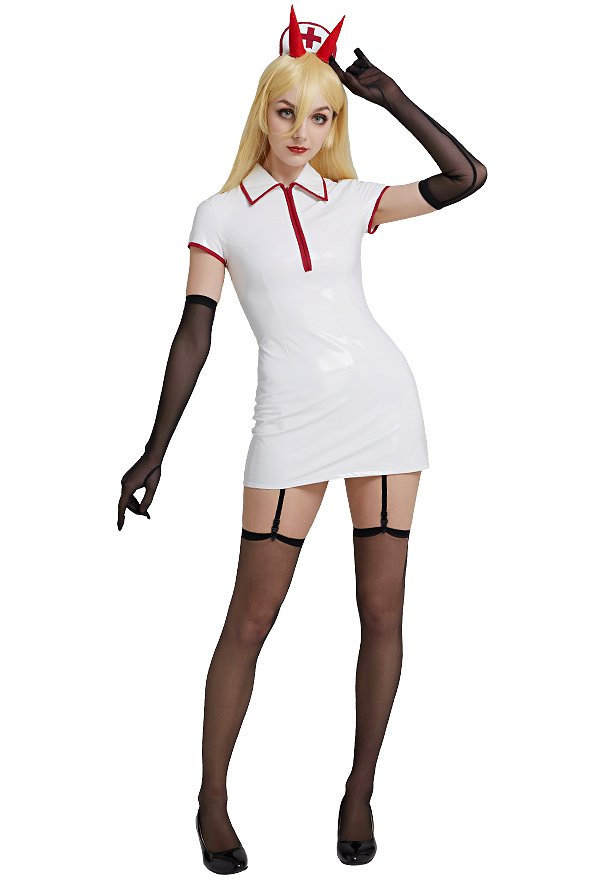 chainsaw devil Makima Power Cosplay Costume Sexy Nurse Outfit con Guantes de Sombrero chainsaw devil Makima Power Cosplay Costume Sexy Nurse Outfit con Guantes de Sombrero