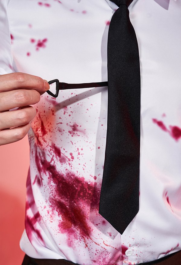 Chainsaw Denji Cosplay Costume Bloodstain Print Uniform Set Shirt and Pants with Tie and Belt