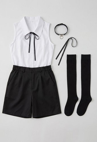 Chainsaw Reze Cosplay Kostüm Oberteil und Shorts mit Fliege und Halsband