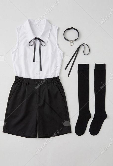 Chainsaw Reze Cosplay Kostüm Oberteil und Shorts mit Fliege und Halsband