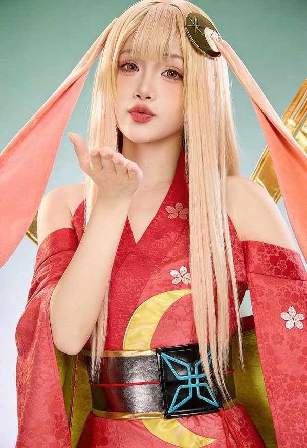 Costume de cosplay de la princesse cosmique Kaguya avec ceinture obi et queue