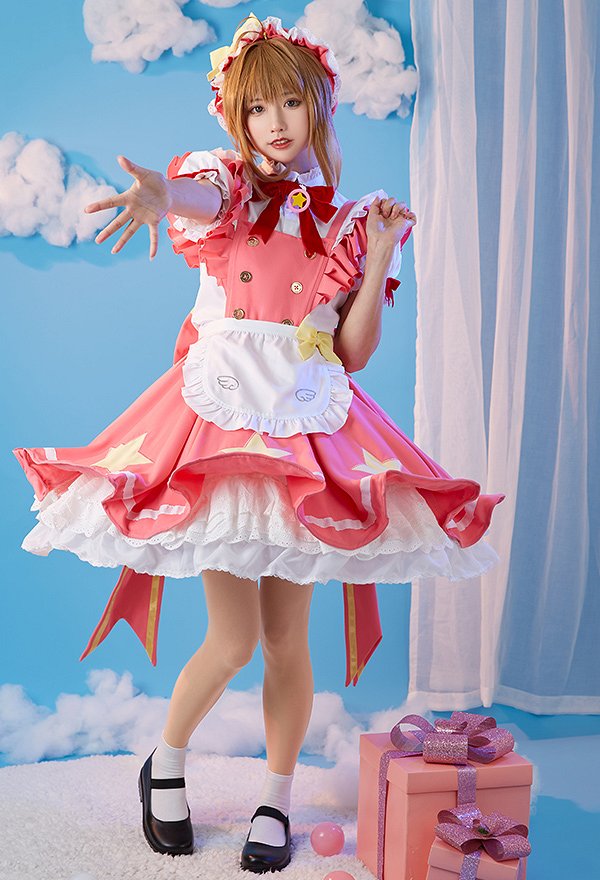 Card Captor Sakura Cosplay Kostüm Sakura Kinomoto Kawaii Dienstmädchen Outfit Cosplay Kostüm