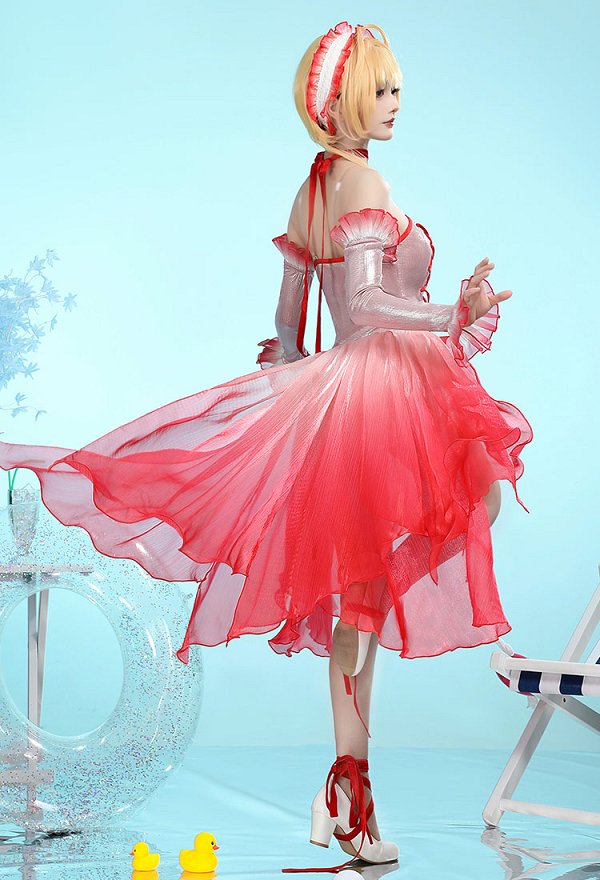 Sakura Cosplay Kostüm Goldfisch Bodysuit Badeanzug Ärmel mit Haarband