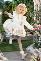 Card Master Sakura Sakura Cosplay Costume Kawaii Lolita Robe et tablier avec pantalon et chapeau Card Master Sakura Sakura Cosplay Costume Kawaii Lolita Robe et tablier avec pantalon et chapeau