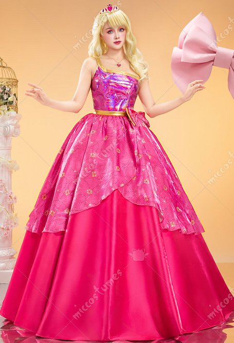 Barbie: Escuela de Princesas cosplay Vestido rosado con collar y corona