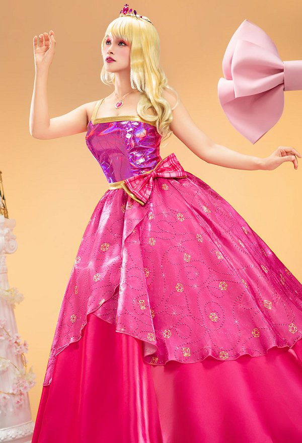 Barbie: Escuela de Princesas cosplay Vestido rosado con collar y corona Barbie: Escuela de Princesas cosplay Vestido rosado con collar y corona