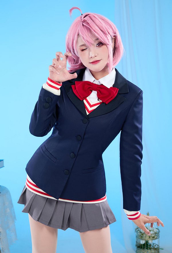 DDD Aira Shiratori Cosplay Costume School Uniform Jacket Skirt with Sweater Set with Bowtie