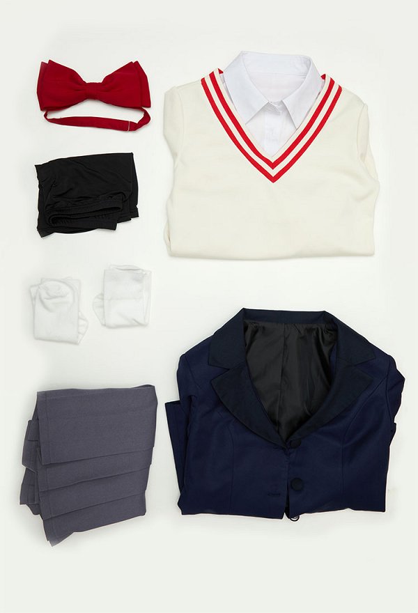 DDD Aira Shiratori Cosplay Costume School Uniform Jacket Skirt with Sweater Set with Bowtie