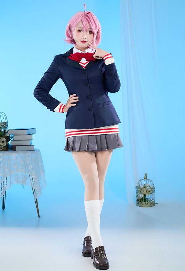 DDD Aira Shiratori Cosplay Costume School Uniform Jacket Skirt with Sweater Set with Bowtie