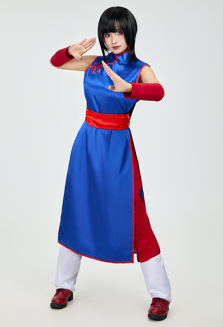 DB Cosplay Costume Cheongsam sin mangas y pantalones rojos con cinturón muñequera
