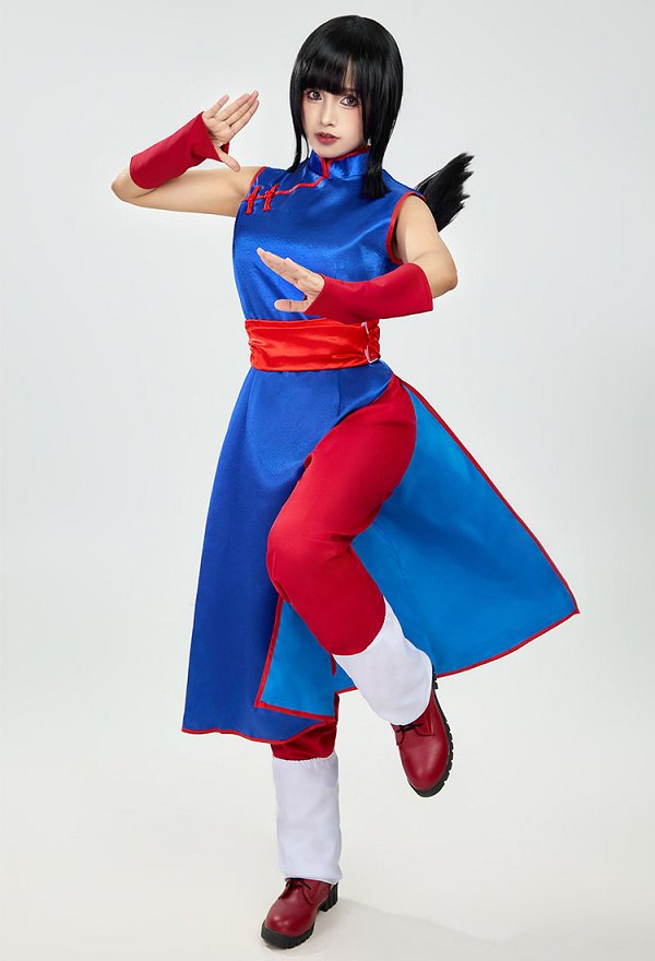 Anime Cosplay Costume Sleeveless Cheongsam and Red Pants with Belt Wristguard Anime Cosplay Costume Sleeveless Cheongsam and Red Pants with Belt Wristguard