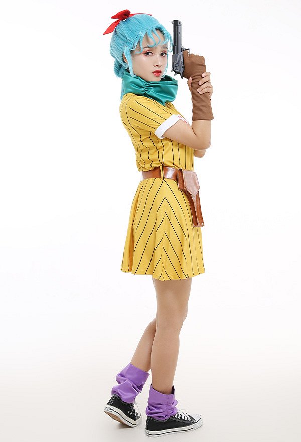 DB Z Bulma Cosplay vestido con bufanda y cinturón