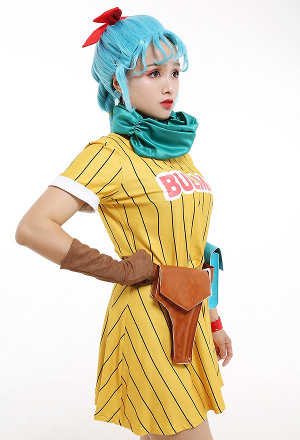 DB Z Bulma Cosplay vestido con bufanda y cinturón