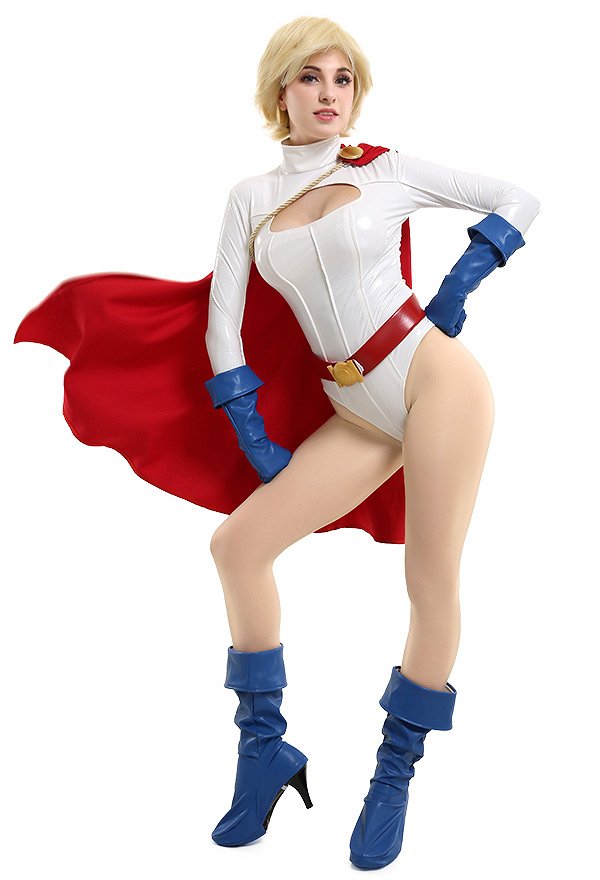 Superheroine Powerful Girl Kara Karen Cosplay Leotardo con Capa