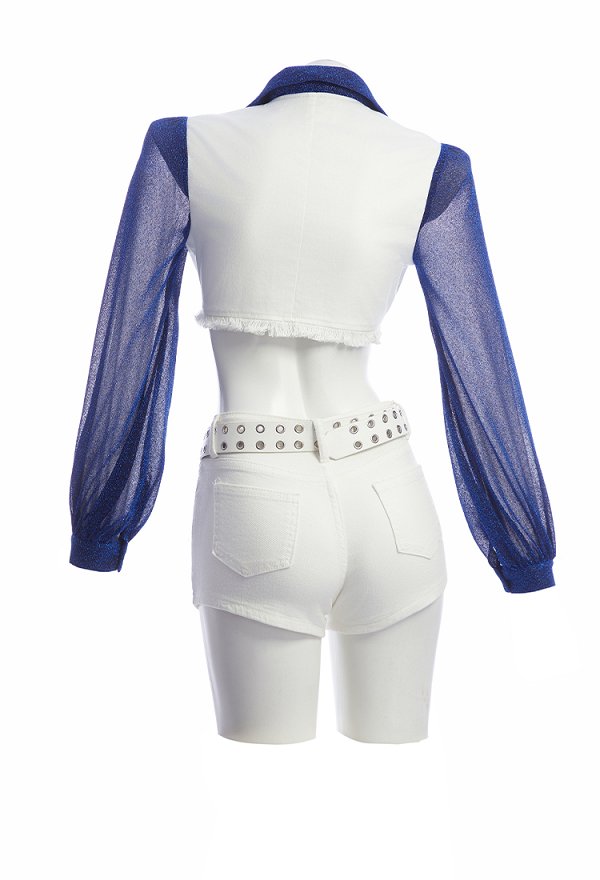 Cowboys Cheerleaders Outfit Azul Estrella Uniforme Top y Pantalones Cortos con Cinturón