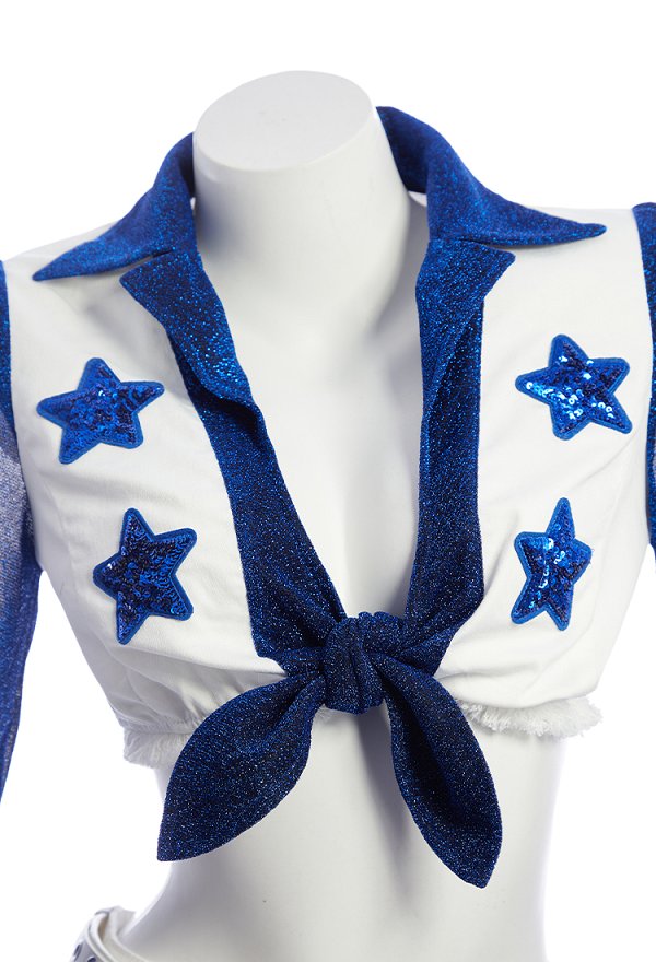 Cowboys Cheerleaders Outfit Azul Estrella Uniforme Top y Pantalones Cortos con Cinturón