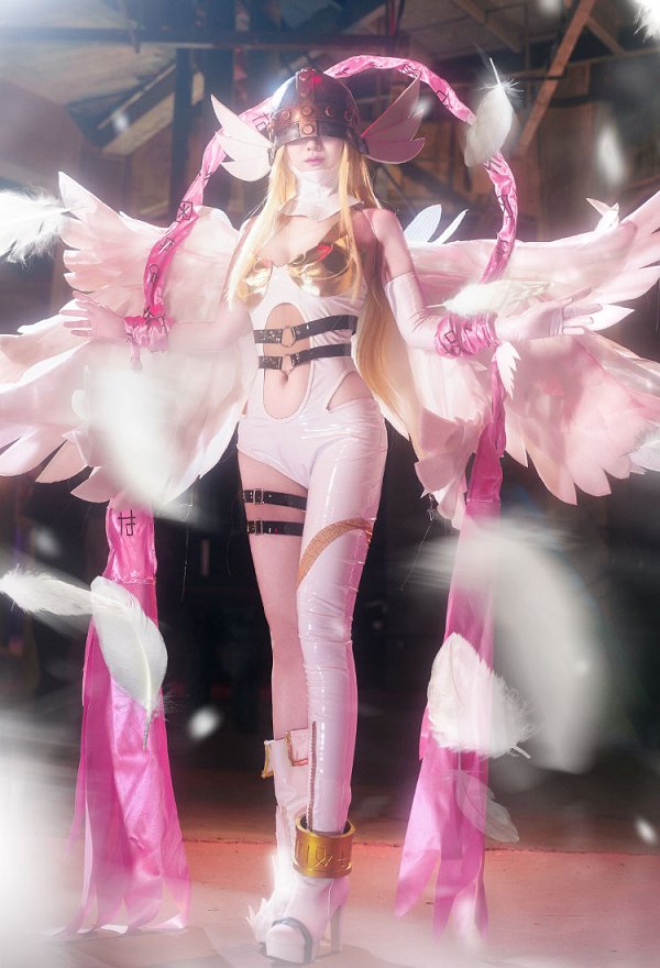Digimon: Digital Monsters Angewomon Cosplay Traje Mono mejorado con casco y chal