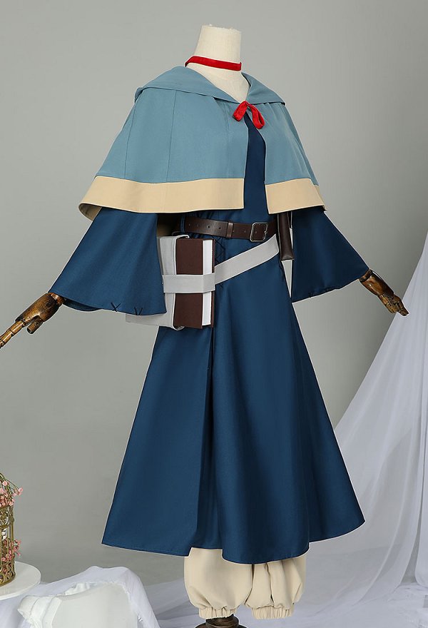 Delicious in Dungeon Marcille Disfraz de Cosplay Vestido y capa combinados con mochila y cinturón Delicious in Dungeon Marcille Disfraz de Cosplay Vestido y capa combinados con mochila y cinturón