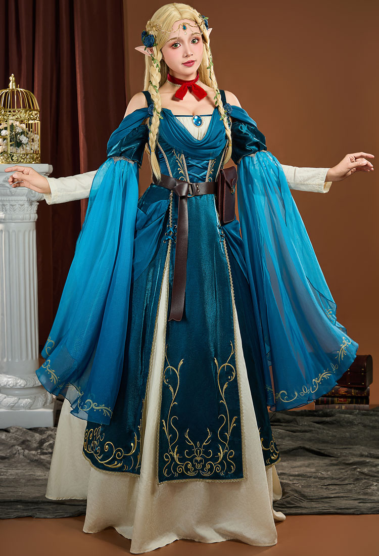 Delicioso en la mazmorra Marcille Donato Disfraz de cosplay Vestido medieval con cinturón y gargantilla
