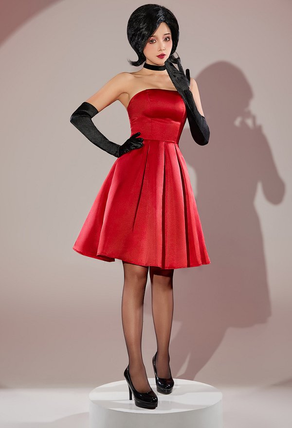 Minions Scarlet Overkill Cosplay Costume Red Dress with Gloves Choker Minions Scarlet Overkill Cosplay Costume Red Dress with Gloves Choker