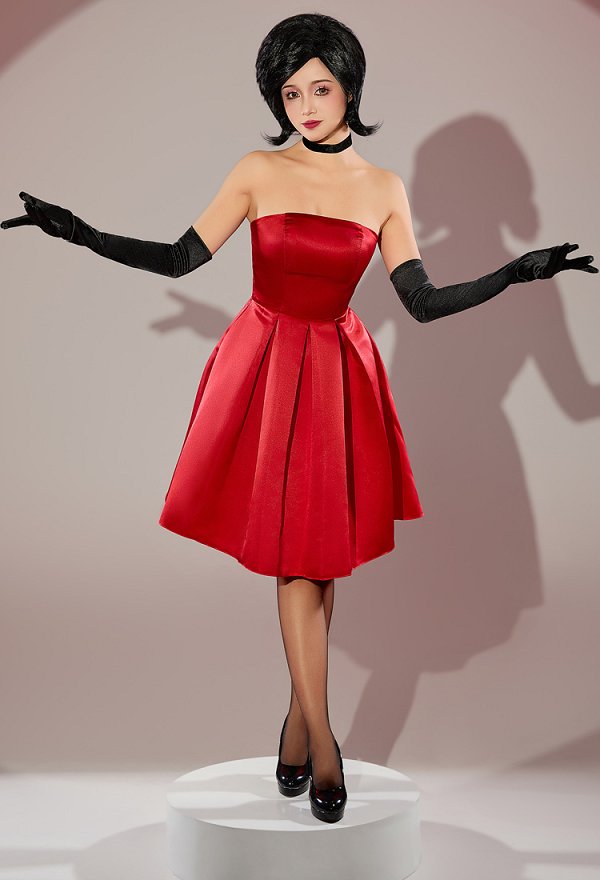 Minions Scarlet Overkill Cosplay Costume Red Dress with Gloves Choker Minions Scarlet Overkill Cosplay Costume Red Dress with Gloves Choker