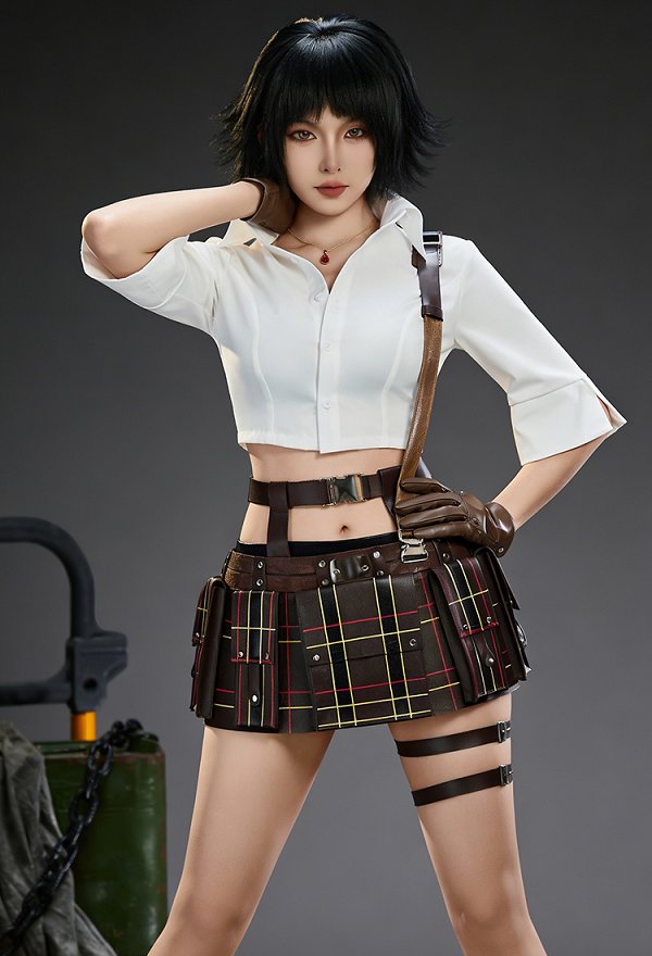 Camisa y falda de disfraz de cosplay femenino de DMC con pantalones cortos y guantes