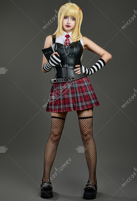 Death Book MisaMisa Disfraz de Cosplay Conjunto de camisa y chaleco con falda a cuadros roja